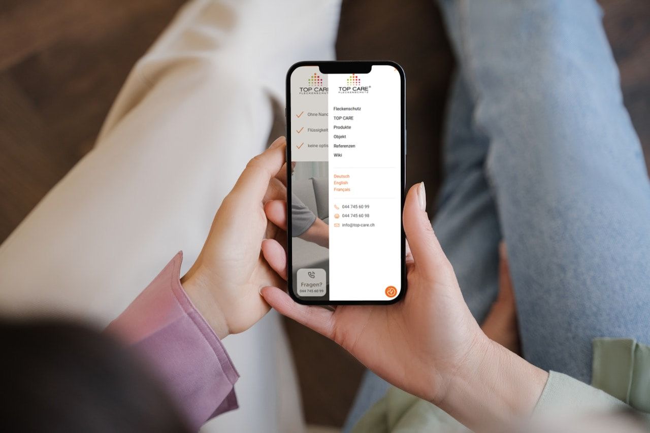 B2B Website von TOP CARE Fleckenschutz am Handy